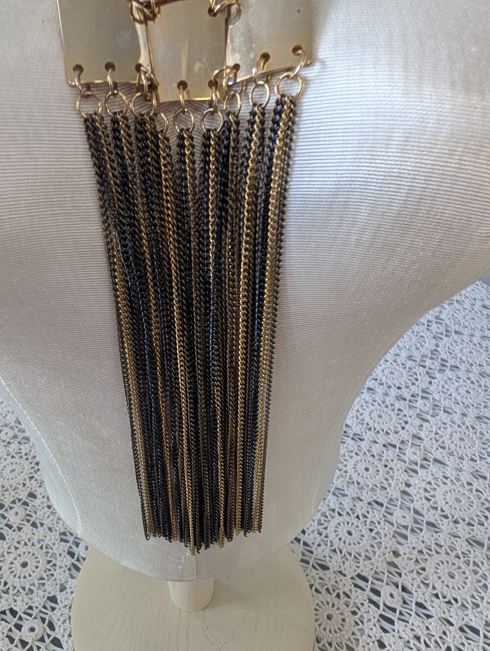 VINTAGE  Necklace Fringe Bib Necklace -Mixed Metal  Women Jewelry - Picture 3 of 5